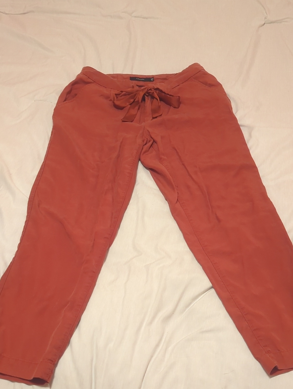 Tahari Cropped Tie-Waist Pants in Rust Orange